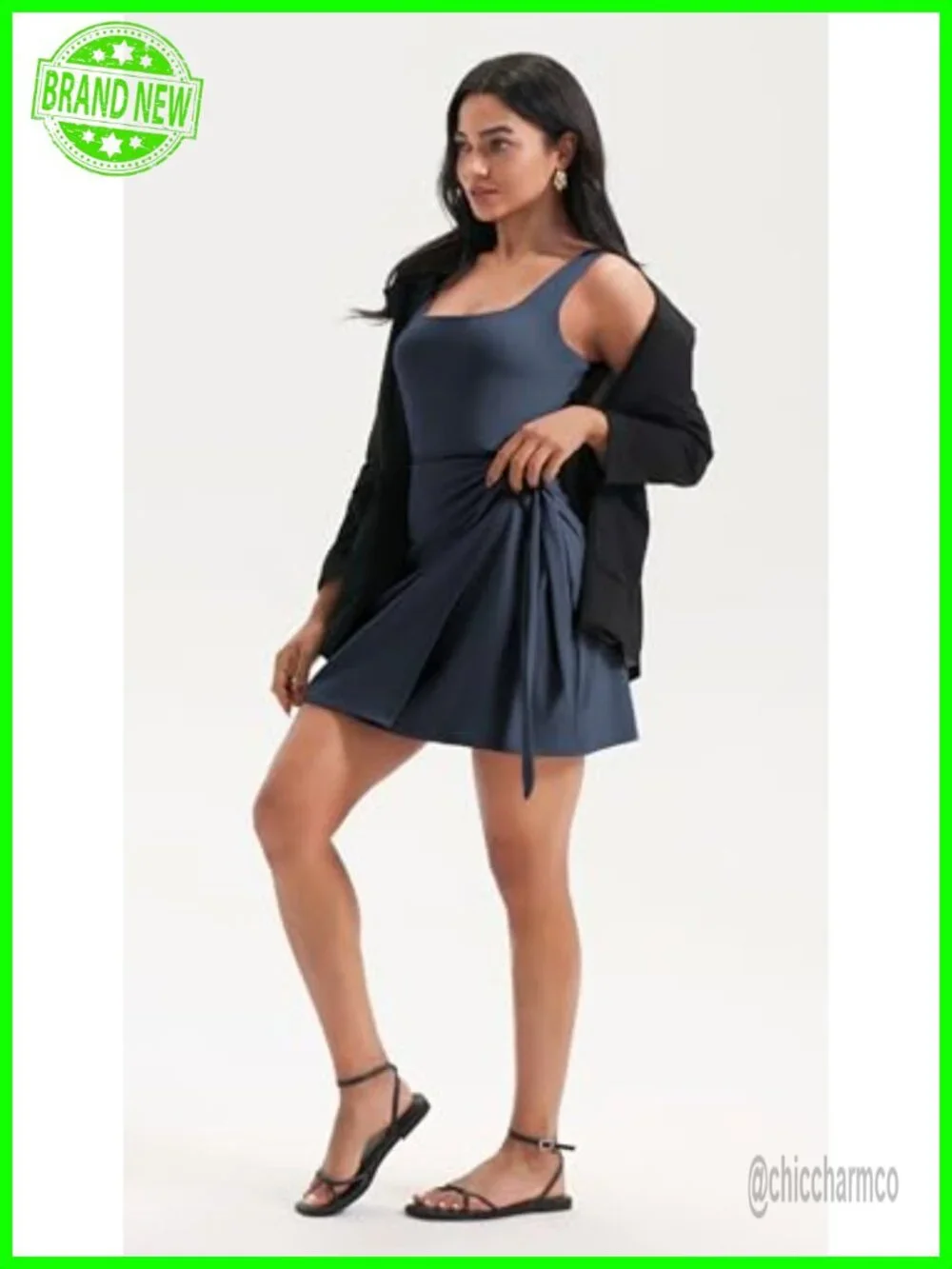 Athletic Tennis Dress with Built-in Shorts Sleeveless Wrap Skort Dress